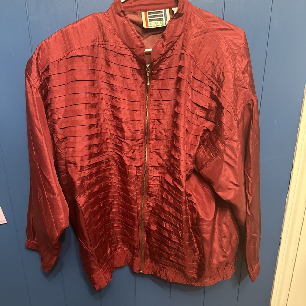 EVR Div Rousso Silk Jacket Medium Vintage 90s Crinkled‎ Maroon Full Zip Unisex